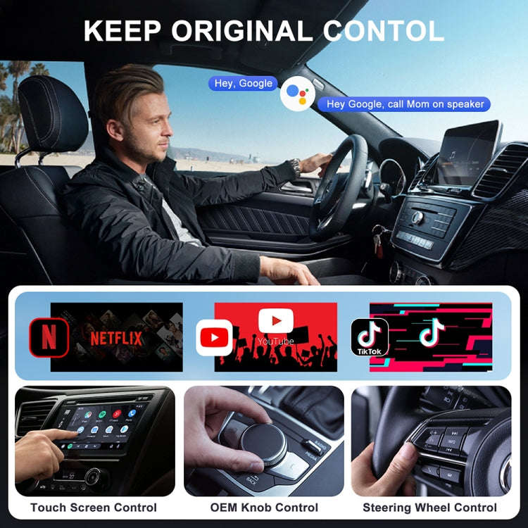 USB Interface Wired to Wireless CarPlay Auto Adapter for Android, Specification:Round(White)
