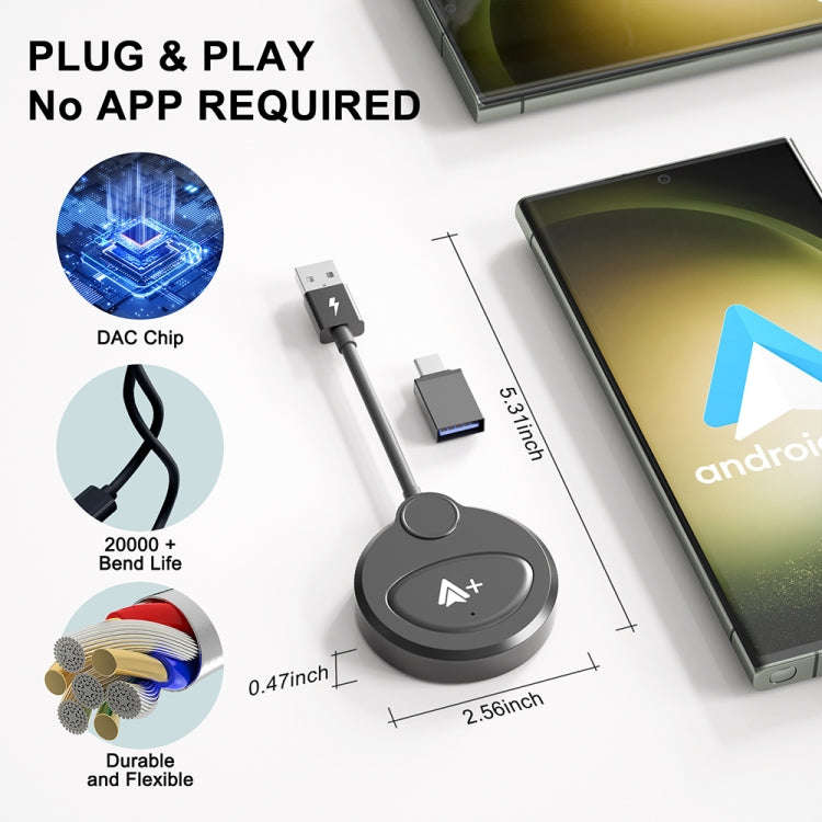 USB Interface Wired to Wireless CarPlay Auto Adapter for Android, Specification:Round(White)
