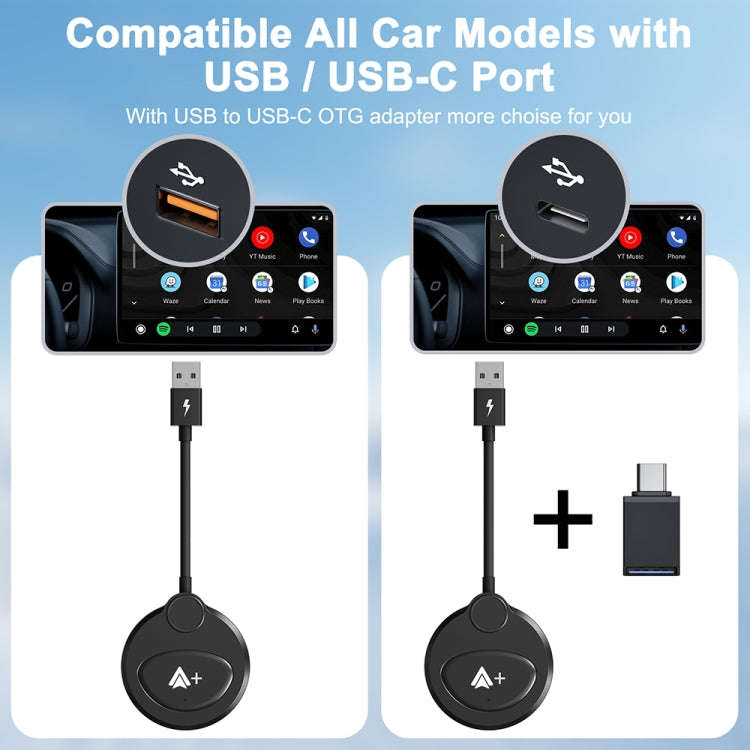 USB Interface Wired to Wireless CarPlay Auto Adapter for Android, Specification:Round(White)