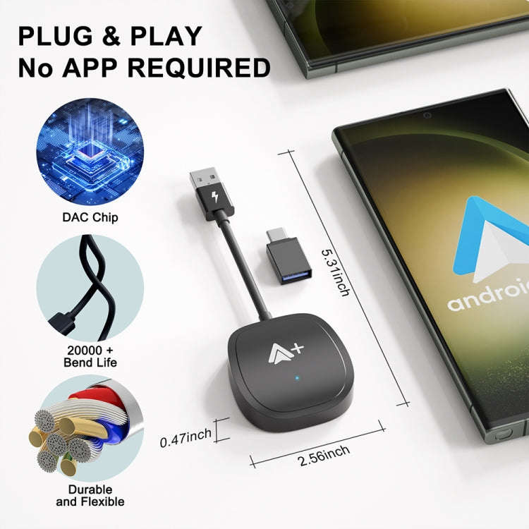 USB Interface Wired to Wireless CarPlay Auto Adapter for Android, Specification:Square(Black)