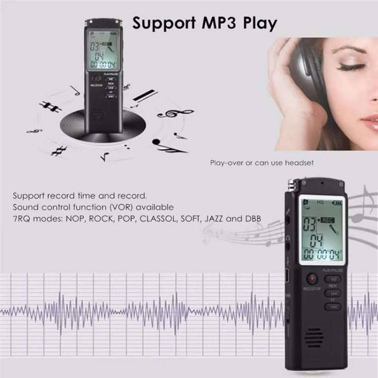 T60 Smart HD Noise Cancelling Voice Recorder MP3 Player, Memory:8GB(Black)
