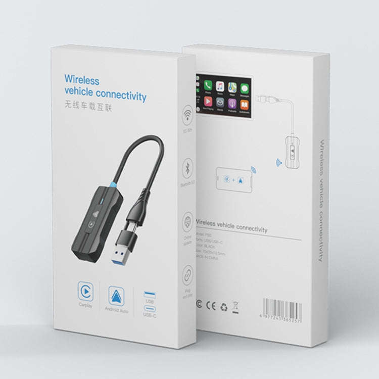 CarPlay and Android Auto Dual Interface Wireless Car Connectivity Box, Length:20cm(Black)