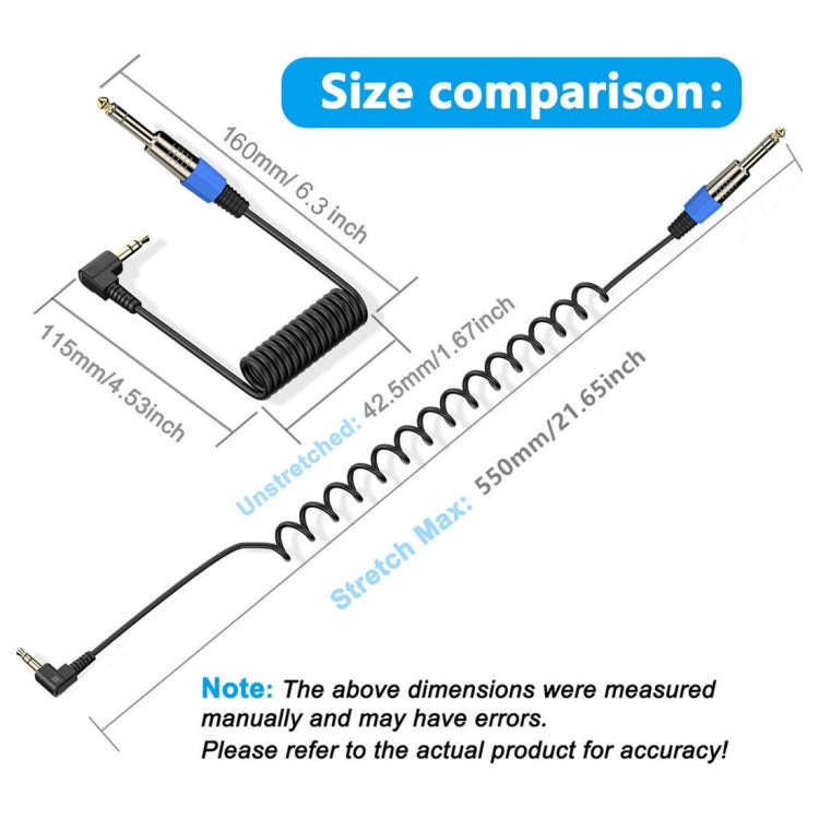 6.5mm to 3.5mm Elbow Guitar Loudspeaker Coiled 6.35mm Audio Cable, Length: 0.5m(Black)