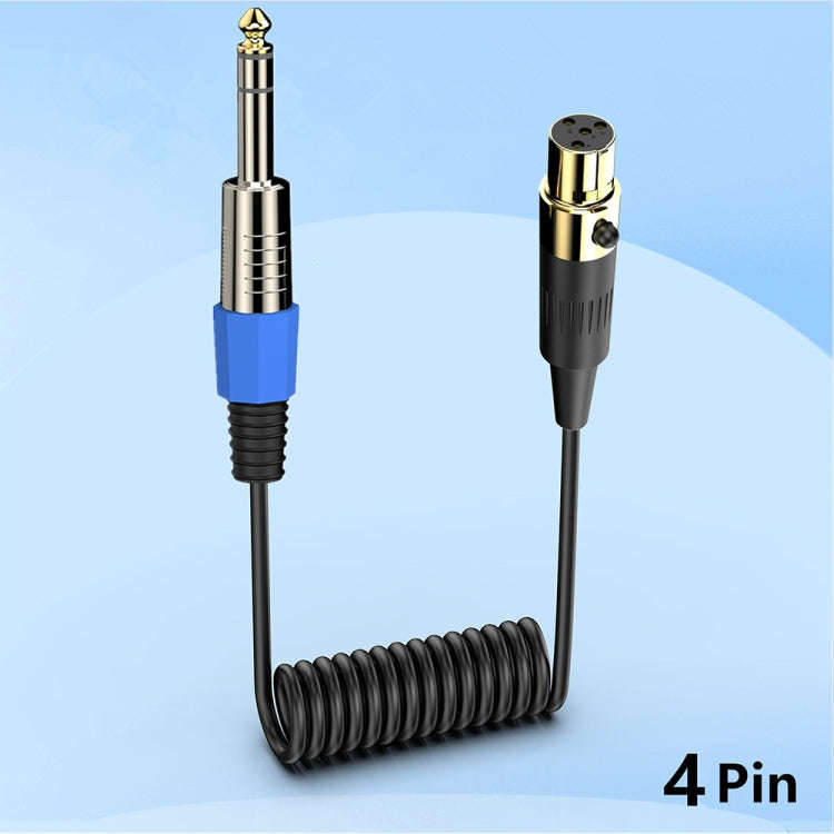 Mini 4 Pin XLR to 6.35mm Stereo Microphone Aux Audio Cable Coiled Adapter Cable, Length: 0.5m(Black)
