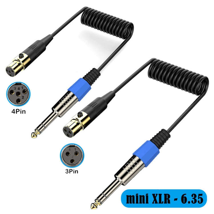 Mini 4 Pin XLR to 6.35mm Stereo Microphone Aux Audio Cable Coiled Adapter Cable, Length: 0.5m(Black)