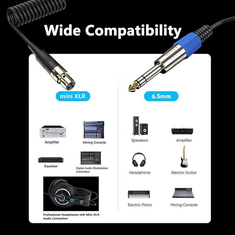 Mini 4 Pin XLR to 6.35mm Stereo Microphone Aux Audio Cable Coiled Adapter Cable, Length: 0.5m(Black)
