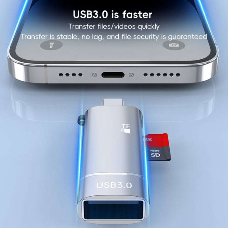 2 in 1 Type-C to USB and TF Card Reader Adapter(Grey)