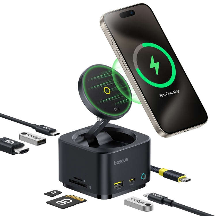 Baseus MagPro Series II 7 in 1 HUB Docking Station Magnetic Wireless Charger 15W(Black)