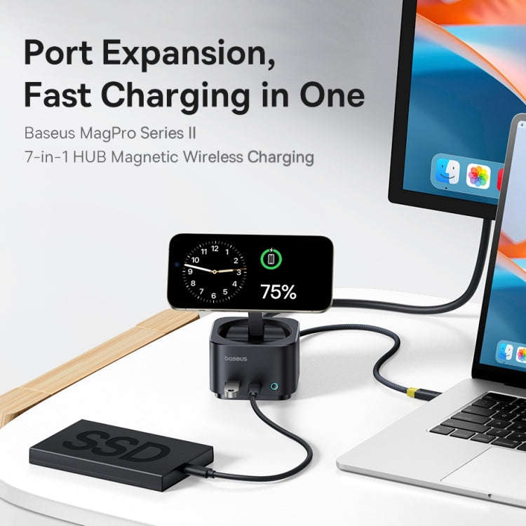 Baseus MagPro Series II 7 in 1 HUB Docking Station Magnetic Wireless Charger 15W(Black)