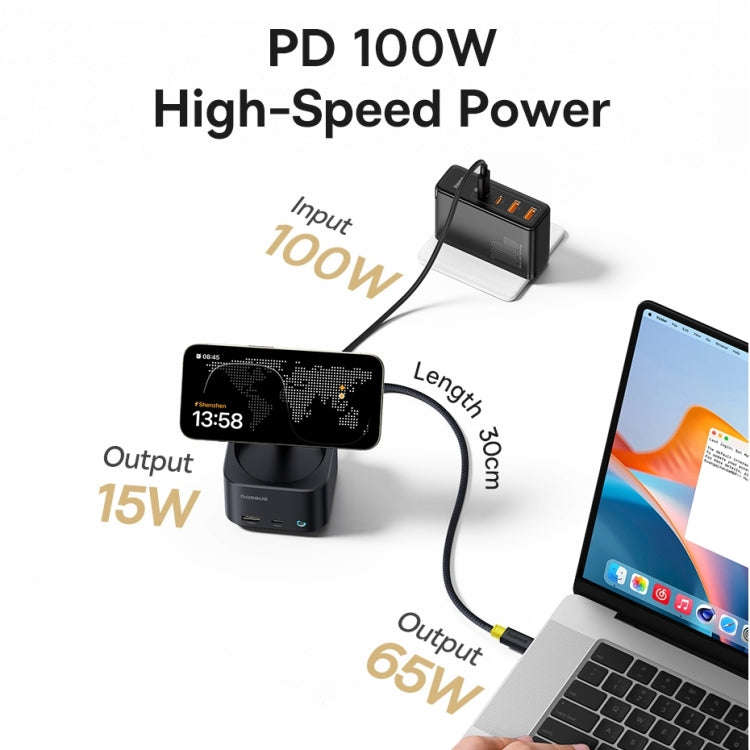 Baseus MagPro Series II 7 in 1 HUB Docking Station Magnetic Wireless Charger 15W(Black)