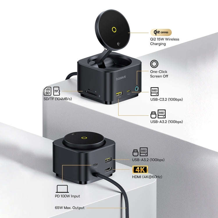 Baseus MagPro Series II 7 in 1 HUB Docking Station Magnetic Wireless Charger 15W(Black)