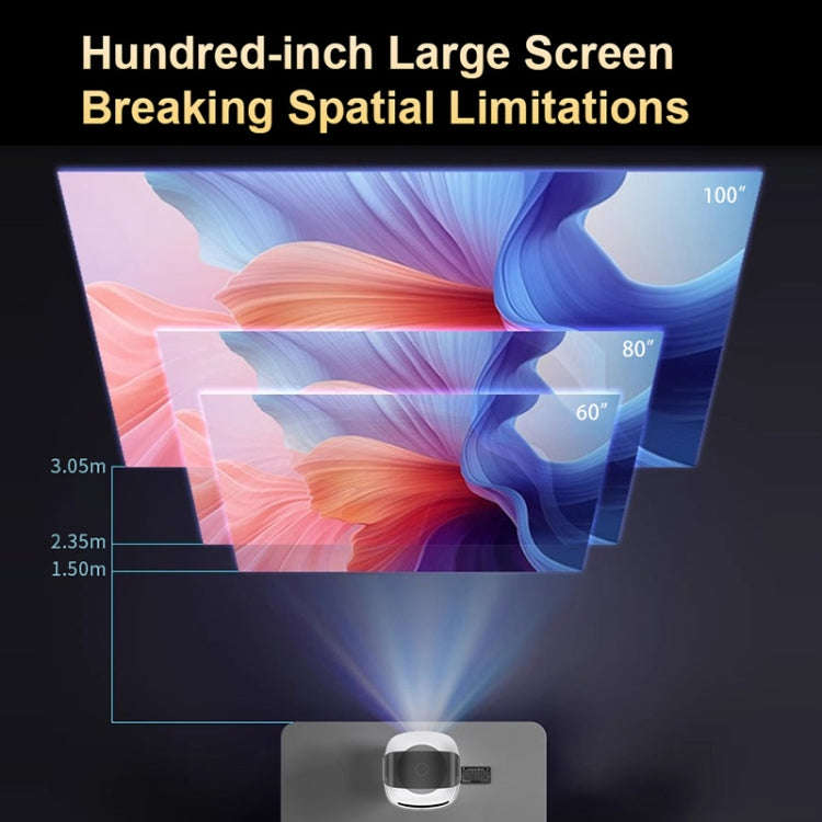 T-2 1920 x 1080P 240ANSI HiSilicon 352 Android 9.0 Portable Projector, US Plug(White)
