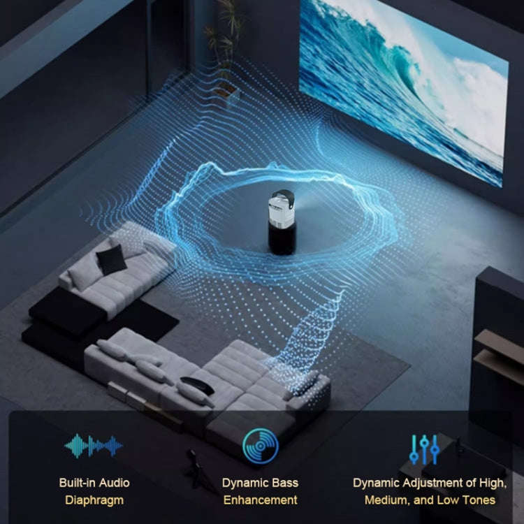 T-2 1920 x 1080P 240ANSI HiSilicon 352 Android 9.0 Portable Projector, US Plug(White)