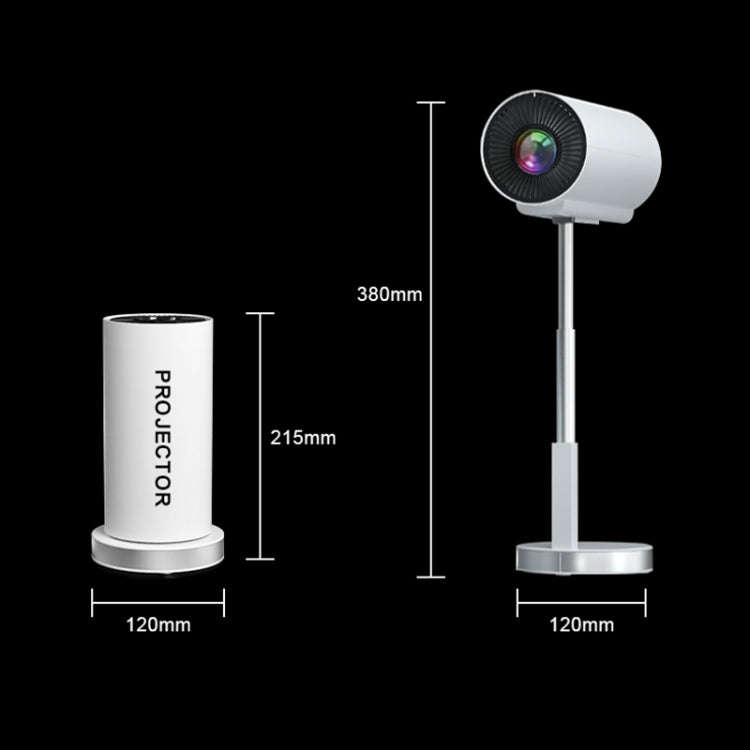 TS-3 1280x720P 260ANSI HiSilicon 352 Android 9.0 Telescopic Projector, US Plug(White)