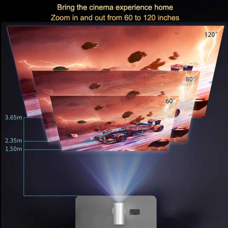TS-3 1280x720P 260ANSI HiSilicon 352 Android 9.0 Telescopic Projector, UK Plug(White)