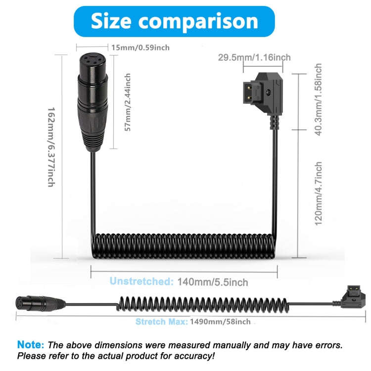 D-Tap to XLR 4 Pin Camera Monitor Power Supply Cable Coiled Adapter Cable, Length: 1.5m(Black)