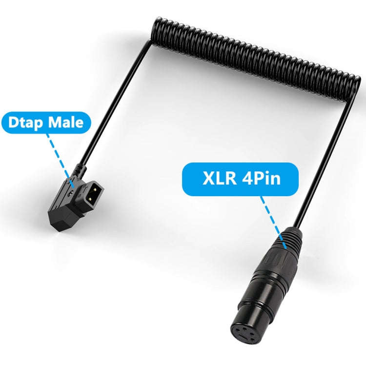 D-Tap to XLR 4 Pin Camera Monitor Power Supply Cable Coiled Adapter Cable, Length: 1.5m(Black)