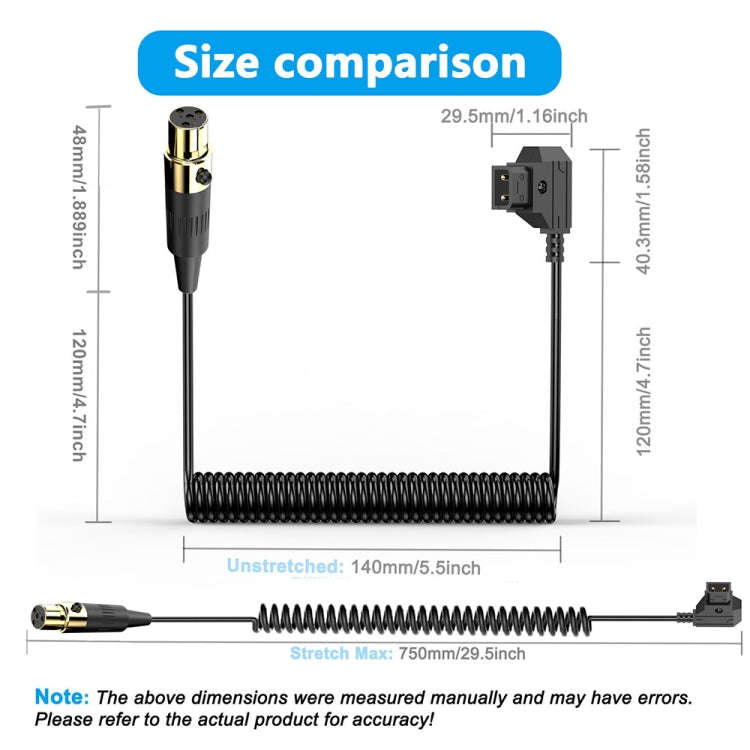 D-Tap to Mini XLR 4 Pin Female Camera Monitor Power Coiled Adapter Cable, Length: 1.5m(Black)