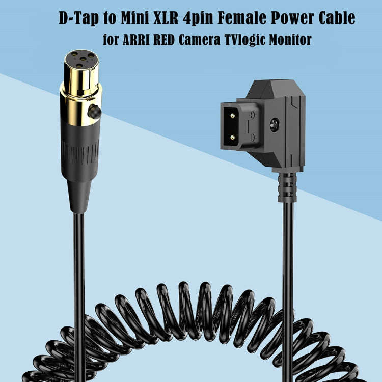 D-Tap to Mini XLR 4 Pin Female Camera Monitor Power Coiled Adapter Cable, Length: 1.5m(Black)