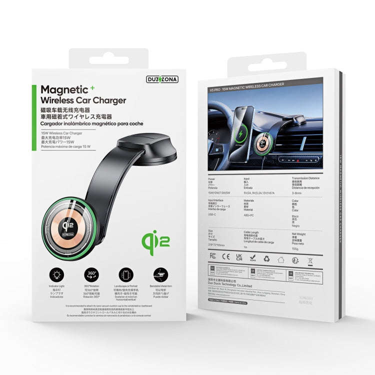 DUZZONA V5 Pro 15W Qi2 Car Magnetic Wireless Charger Phone Holder(Transparent)