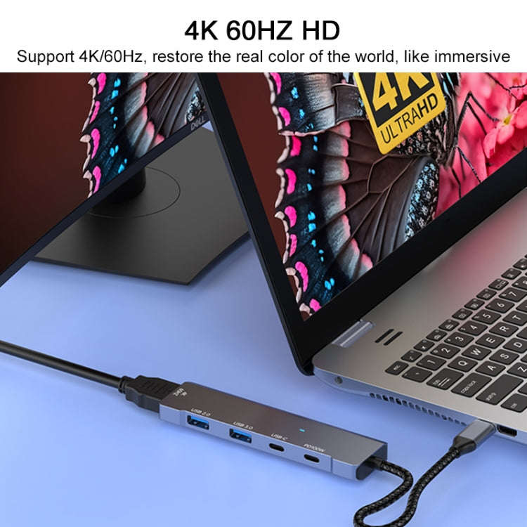 ADS-336 5 in 1 4K 60Hz HDMI, 2 x USB-C / Type-C, 2 x USB Multi-function HUB Expander(Dark Grey)