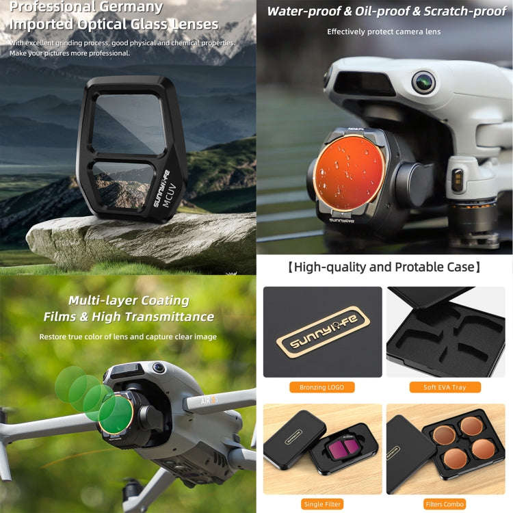For DJI Air 3S Sunnylife Camera Lens Filter, Filter:4 in 1 UV CPL ND32 ND64