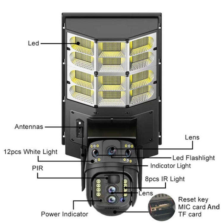 Solar Street Light with V380 4G WiFi 10X Dual-lens Monitoring HD Camera, Memory:64GB SD Card