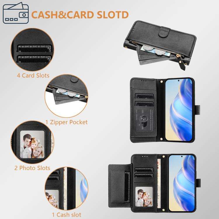 For Motorola Edge 60 Fusion / Edge 5G 2025 Multi-Card Slots Zipper Wallet Leather Phone Case(Black)