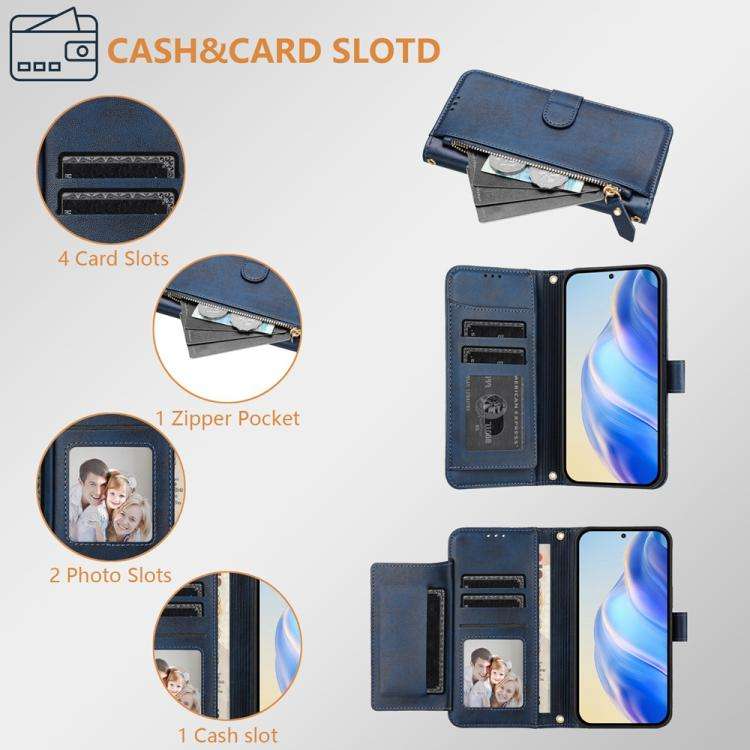 For Motorola Edge 60 Fusion / Edge 5G 2025 Multi-Card Slots Zipper Wallet Leather Phone Case(Blue)