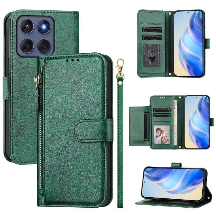 For Motorola Edge 60 Fusion / Edge 5G 2025 Multi-Card Slots Zipper Wallet Leather Phone Case(Green)