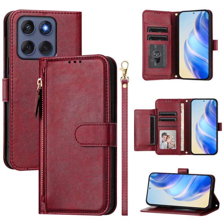 For Motorola Edge 60 Fusion / Edge 5G 2025 Multi-Card Slots Zipper Wallet Leather Phone Case(Dark...
