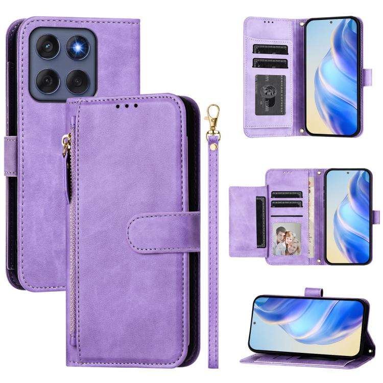For Motorola Edge 60 Fusion / Edge 5G 2025 Multi-Card Slots Zipper Wallet Leather Phone Case(Purple)