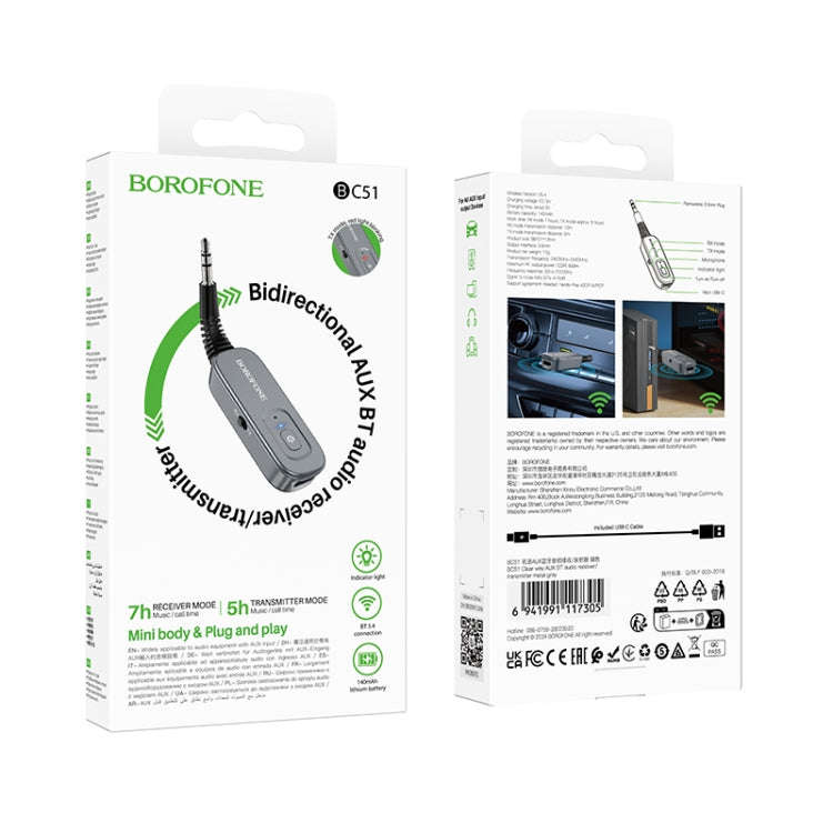 Borofone BC51 Clear Way AUX Bluetooth Audio Receiver & Transmitter(Tarnish)