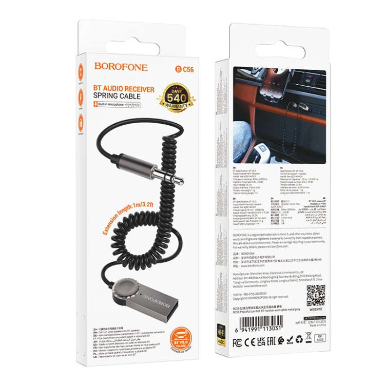 Borofone BC56 Peaceful Car AUX Spring Cable Bluetooth Audio Receiver(Tarnish)