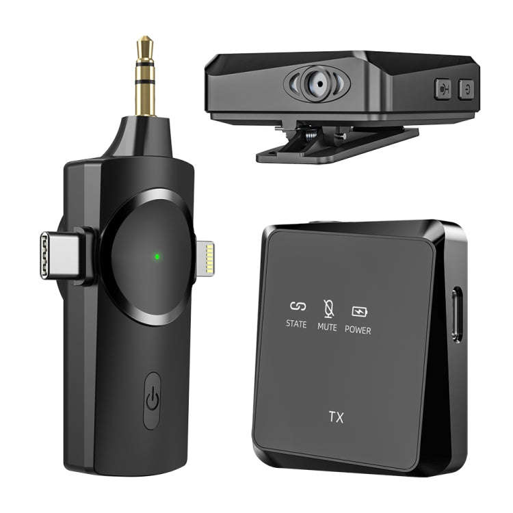 AP009 Wireless One to Two Lavalier Microphone with 3 in 1 Receiver(Black)