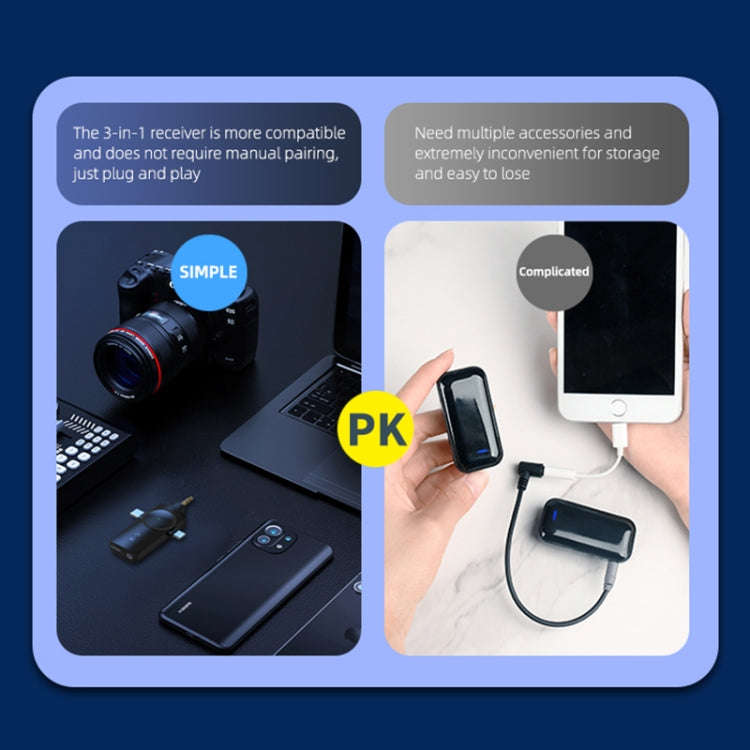 AP009 Wireless Lavalier Microphone with 3 in 1 Receiver(Black)