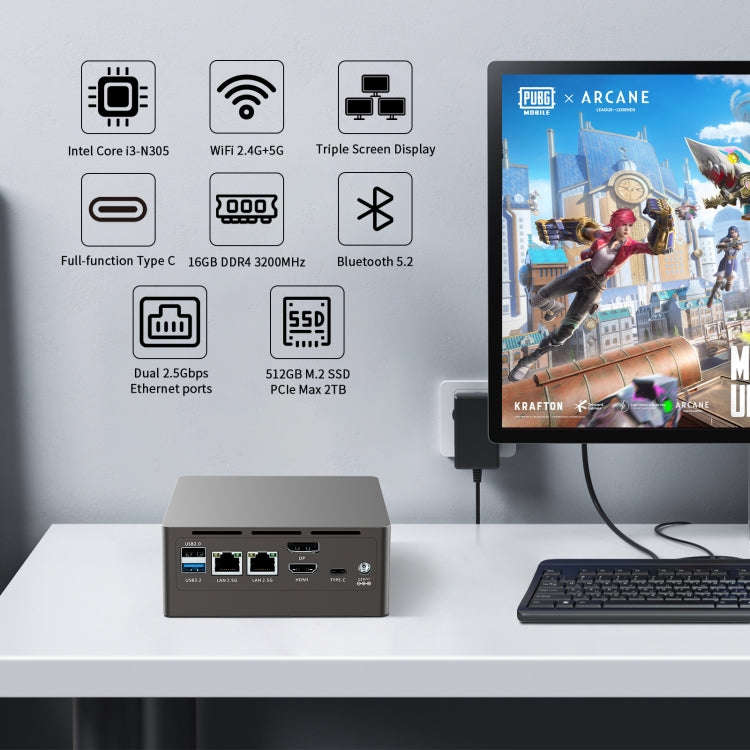 Jumper N305 Mini PC, Intel Alder Lake-N N305 Octa-core 3.8GHz, RAM: 16GB, ROM: 512GB(US Plug)