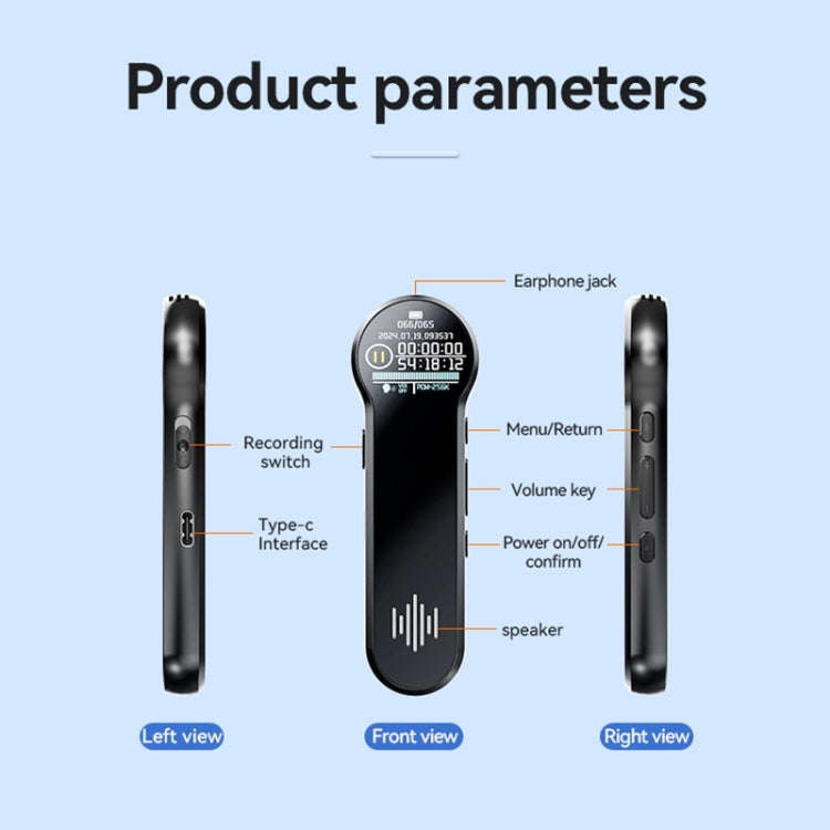 Q98 1 inch Color Screen HD Noise Reduction Voice Recording Pen, Memory:8GB(Black)