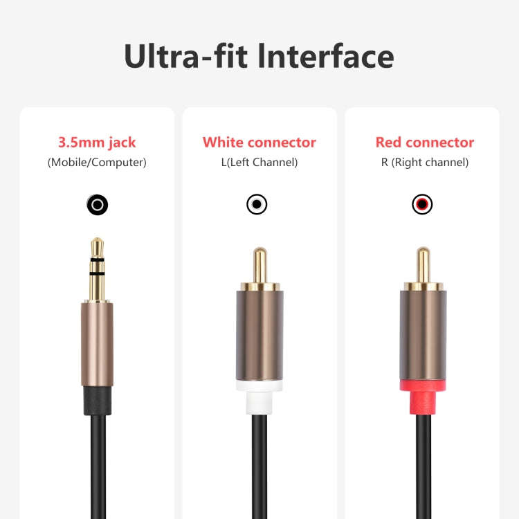 3.5mm Male to 2 RCA Male Audio Cable Amplifier Connector, Length:3m(Black Grey)