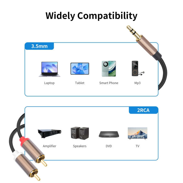 3.5mm Male to 2 RCA Male Audio Cable Amplifier Connector, Length:3m(Black Grey)