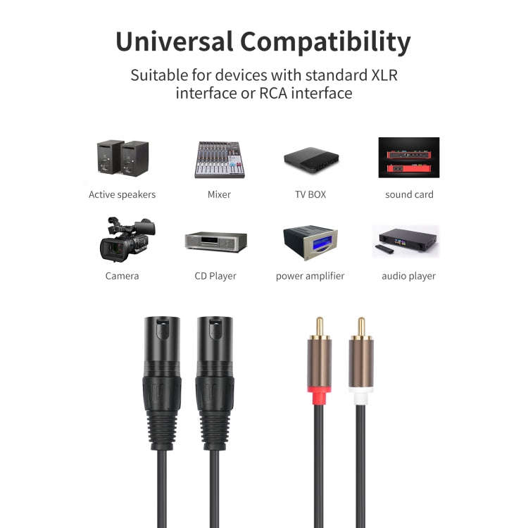 2 RCA Male to 2 XLR Male Audio Balance Cable, Length:1.5m(Black)