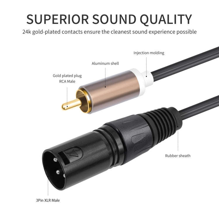 2 RCA Male to 2 XLR Male Audio Balance Cable, Length:1.5m(Black)