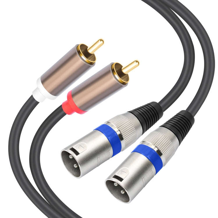 2 RCA Male to 2 XLR 3pin Male Audio Cable, Length:3m(Black Silver)