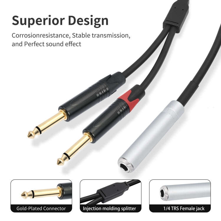 6.35mm 1/4 TRS Stereo Female to Dual Male Y-type Audio Cable, Length:50cm