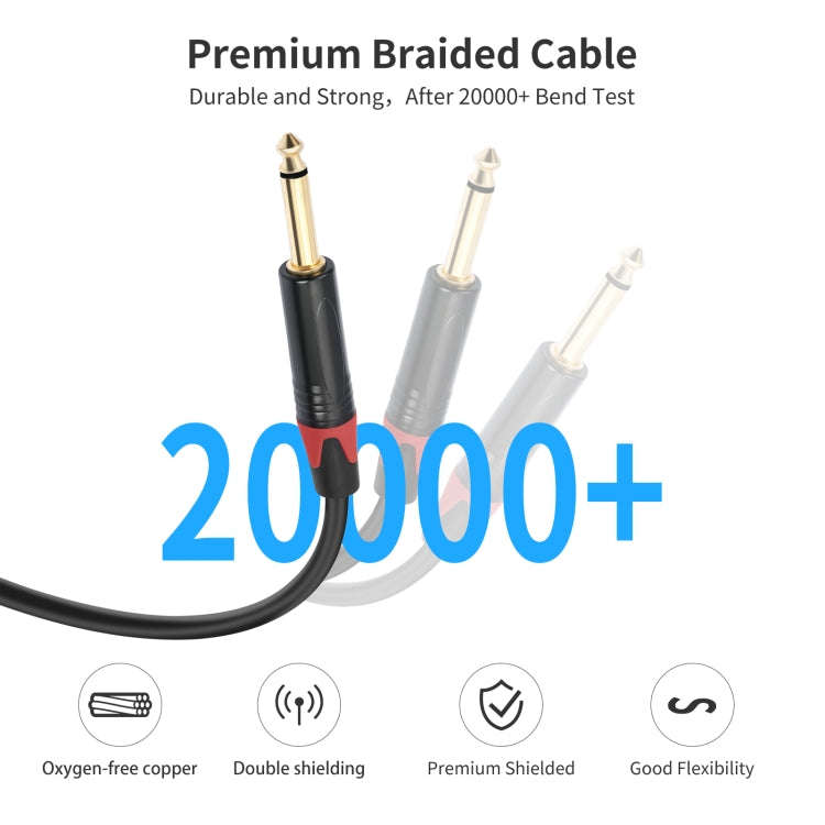 6.35mm 1/4 TRS Stereo Female to Dual Male Y-type Audio Cable, Length:50cm