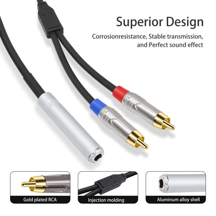 6.35mm 1/4 TRS Stereo Female to Dual RCA Male Y-type Audio Cable, Length:50cm