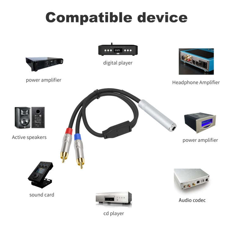6.35mm 1/4 TRS Stereo Female to Dual RCA Male Y-type Audio Cable, Length:50cm
