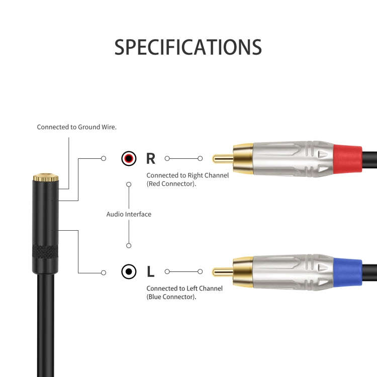 3.5mm 1/8 TRS Stereo Female to Dual RCA Male Y-type Audio Cable, Length:50cm