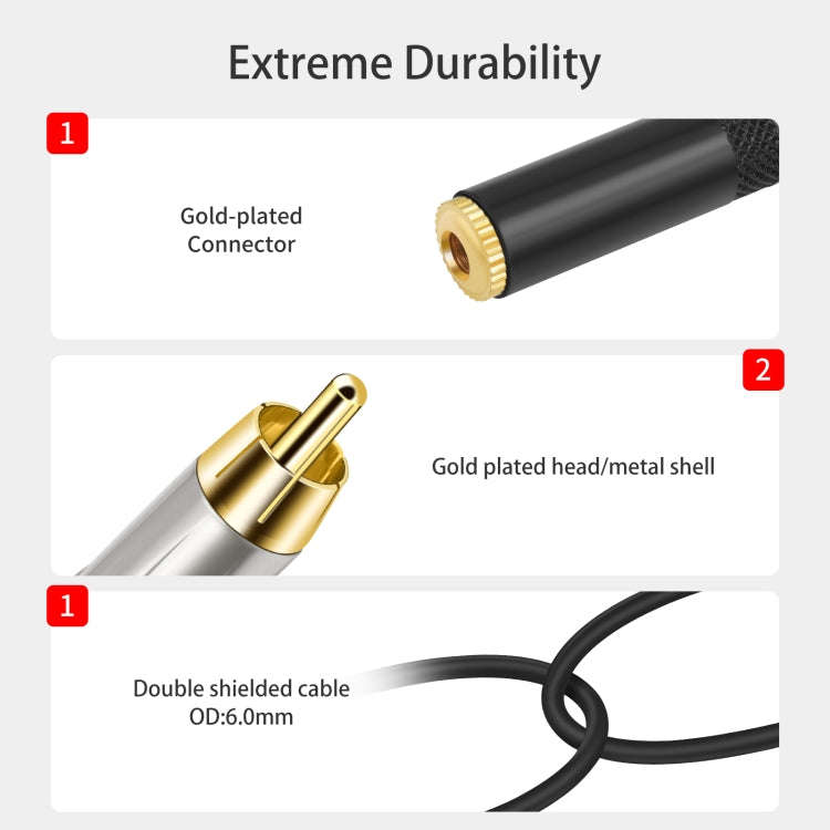 3.5mm 1/8 TRS Stereo Female to Dual RCA Male Y-type Audio Cable, Length:50cm
