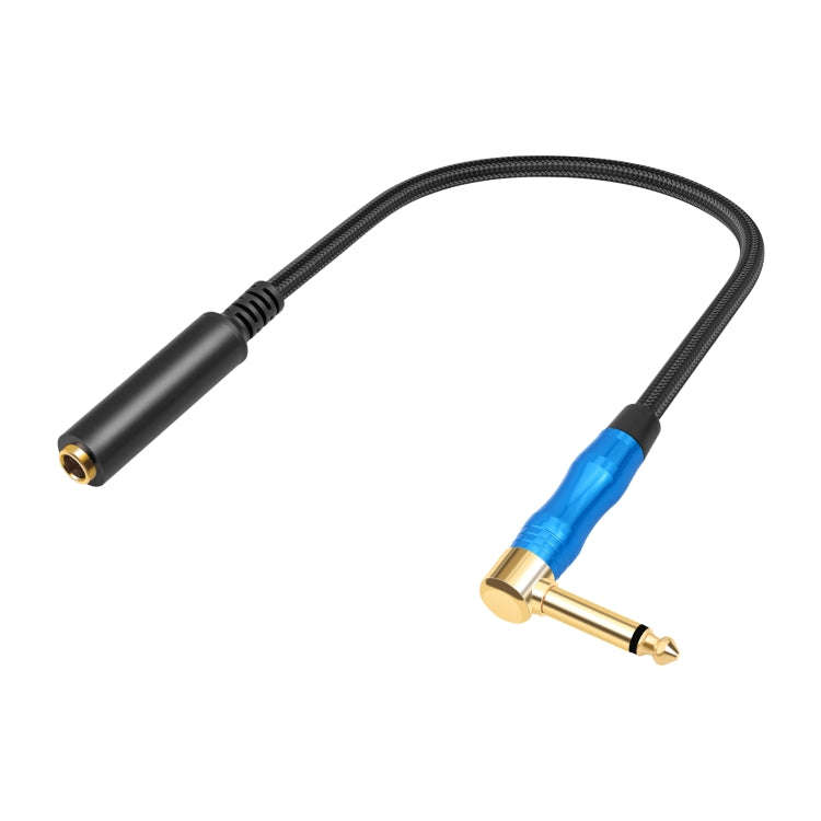 6.35mm 1/4 TRS Male Mono Elbow to Female Electric Guitar Audio Cable, Length:0.3m(Black Blue)